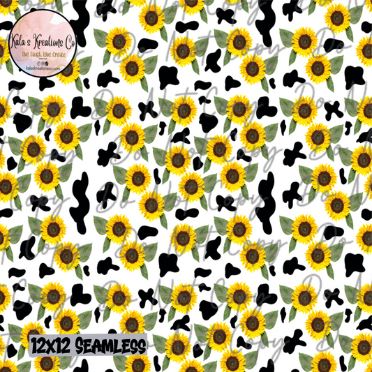 DIGITAL FILE 12x12 seamless cow print sunflowers