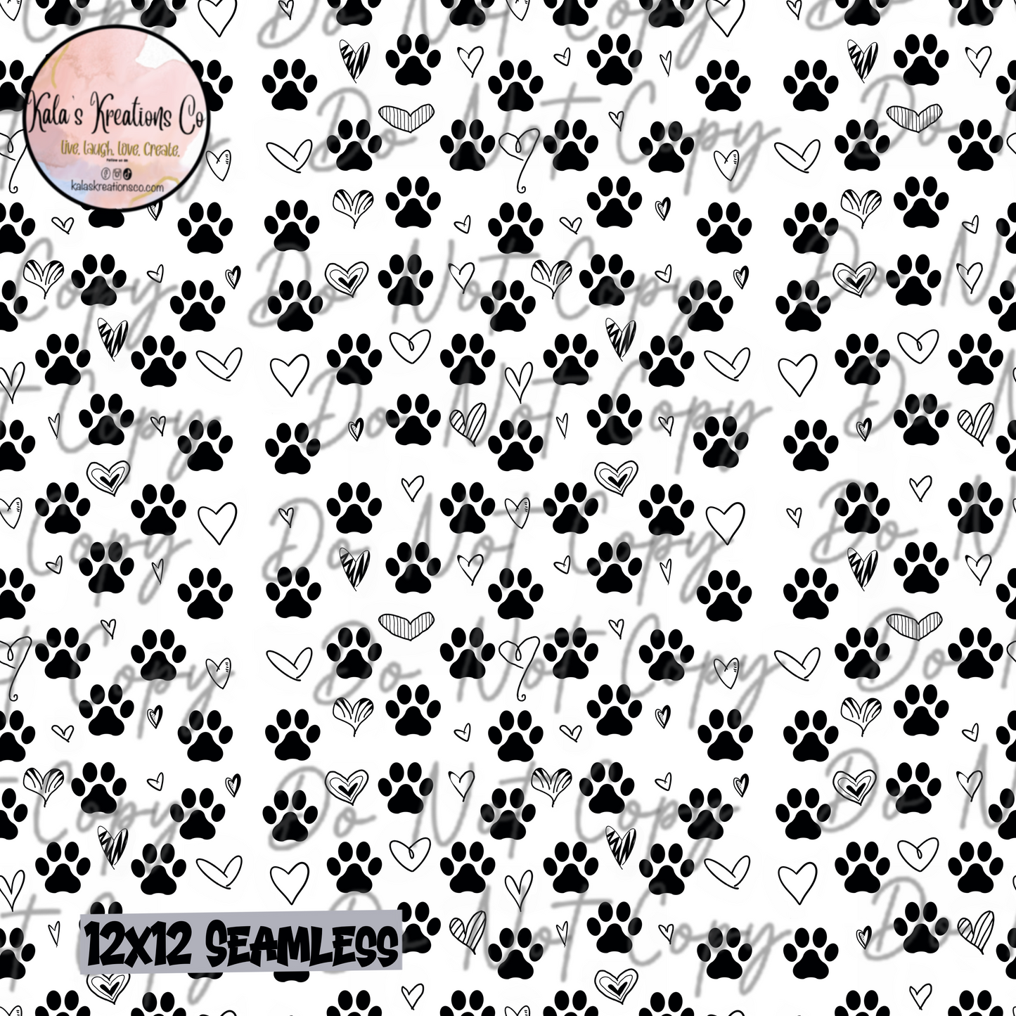 DIGITAL FILE 12x12 seamless paw print love