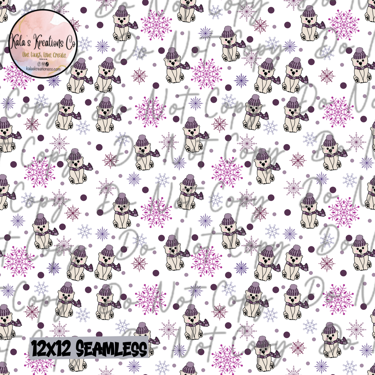 DIGITAL FILE 12x12 seamless purple winter polar bear