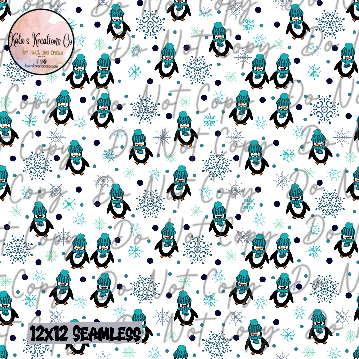 DIGITAL FILE 12x12 seamless blue winter penguin