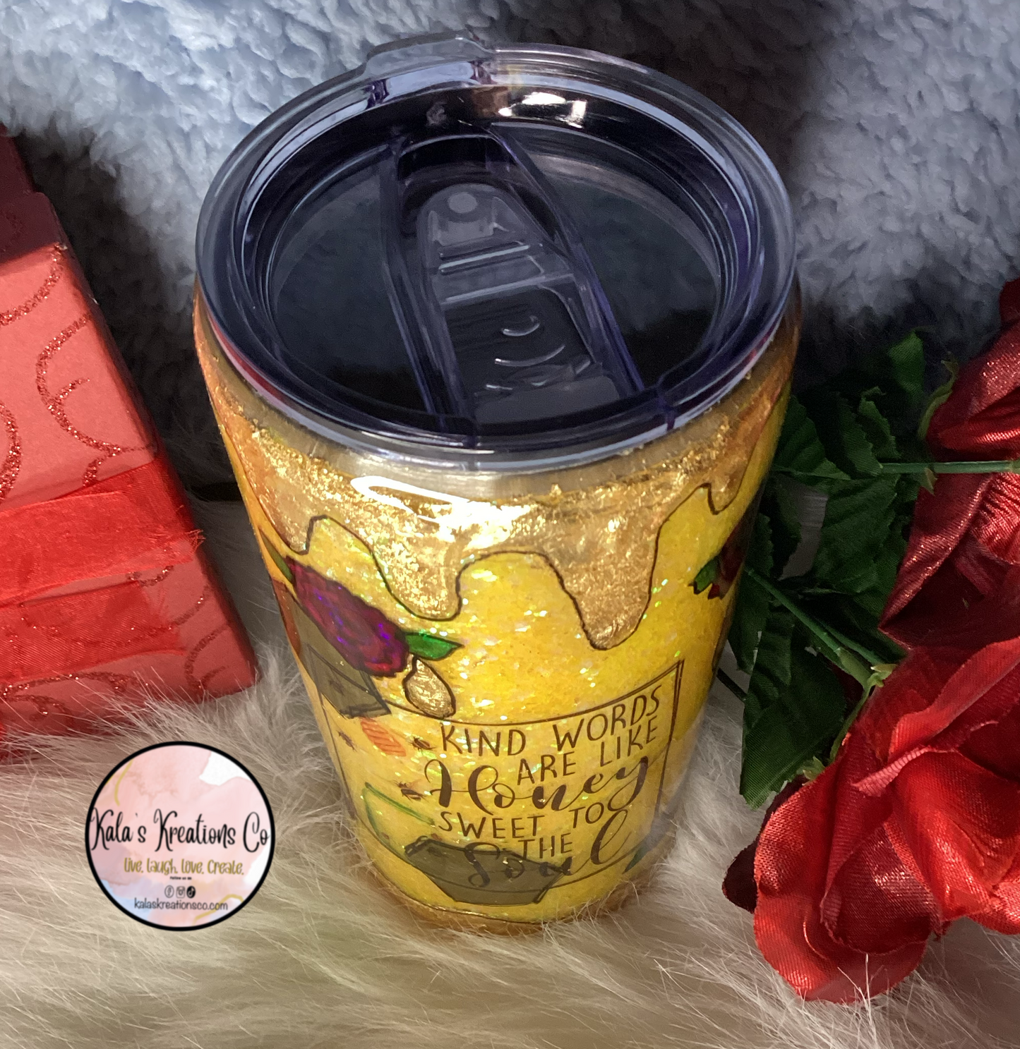 20 oz  Kind words are like honey epoxy tumbler