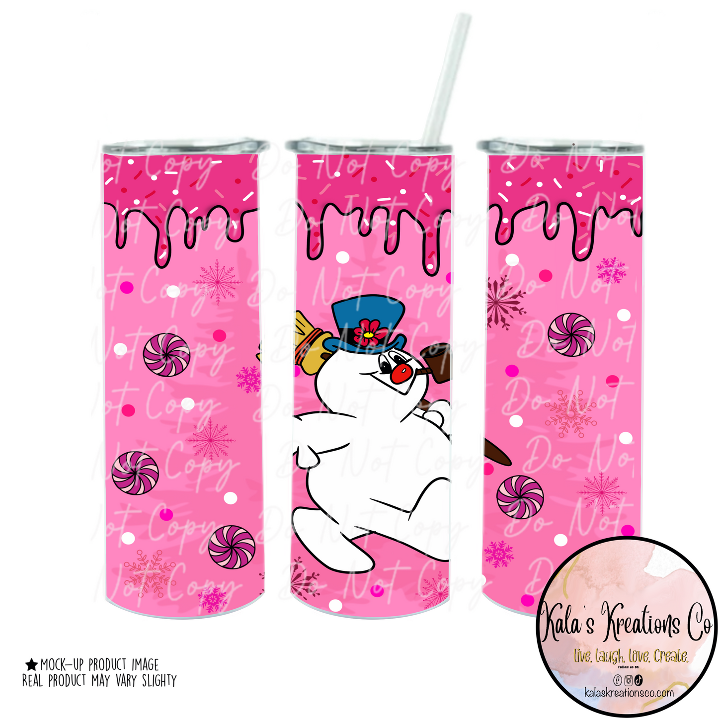 20 oz sublimation snowman pink frosting drip tumbler