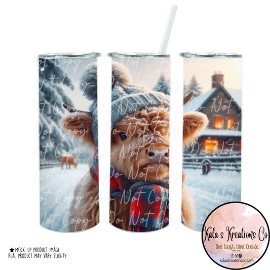 20 oz winter highland calf scene sublimation tumbler