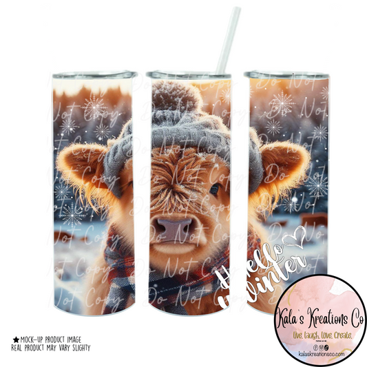 20 oz highland calf hello winter sublimation tumbler