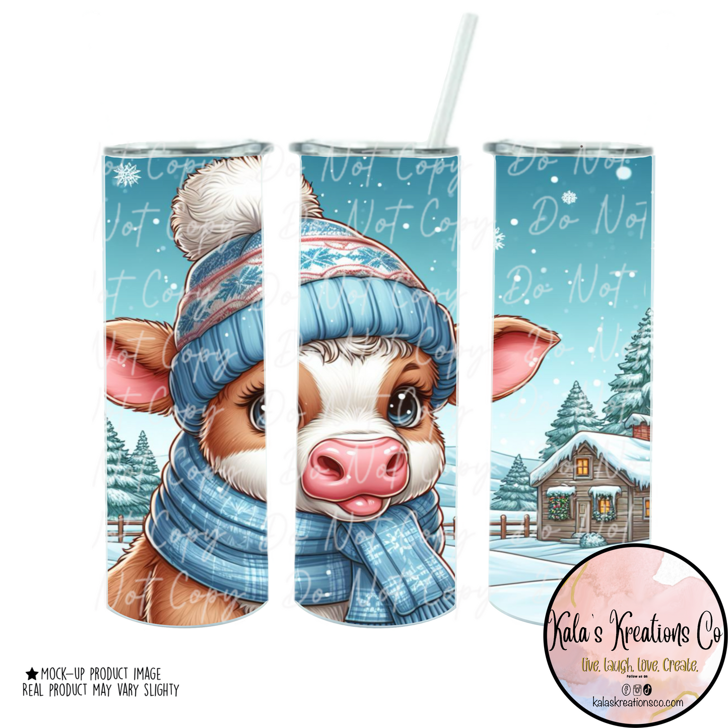 20 oz cartoon winter dairy calf tongue out sublimation tumbler