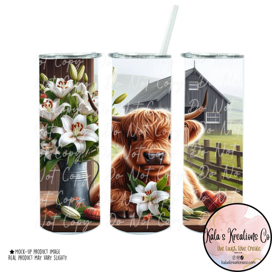 20 oz sublimation Lily highland with boots tumbler