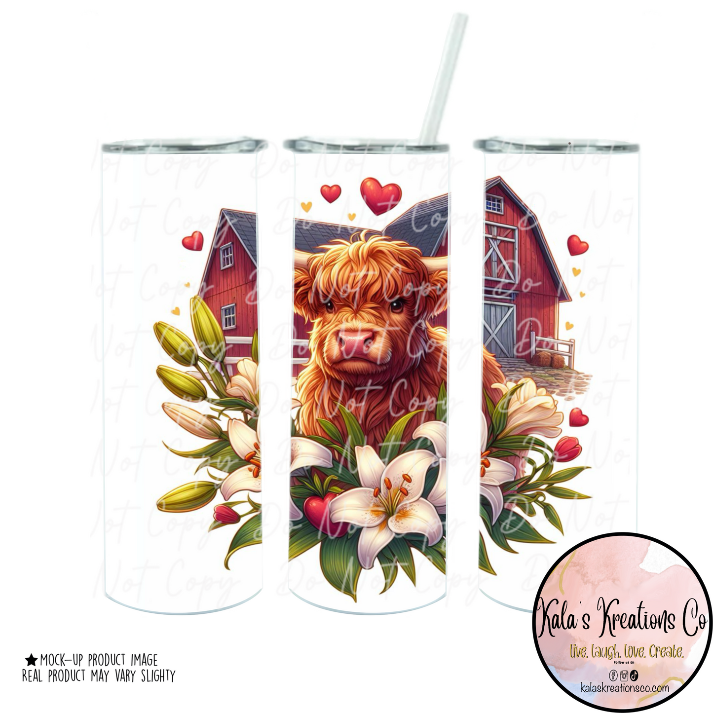 20 oz white sublimation tumbler Lily highland with red barn