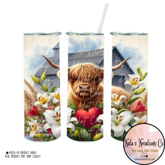 20 oz sublimation Lily highland with gray barn tumbler