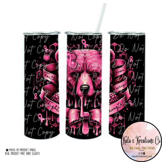 20 oz sublimation pink breast cancer bear drips tumbler