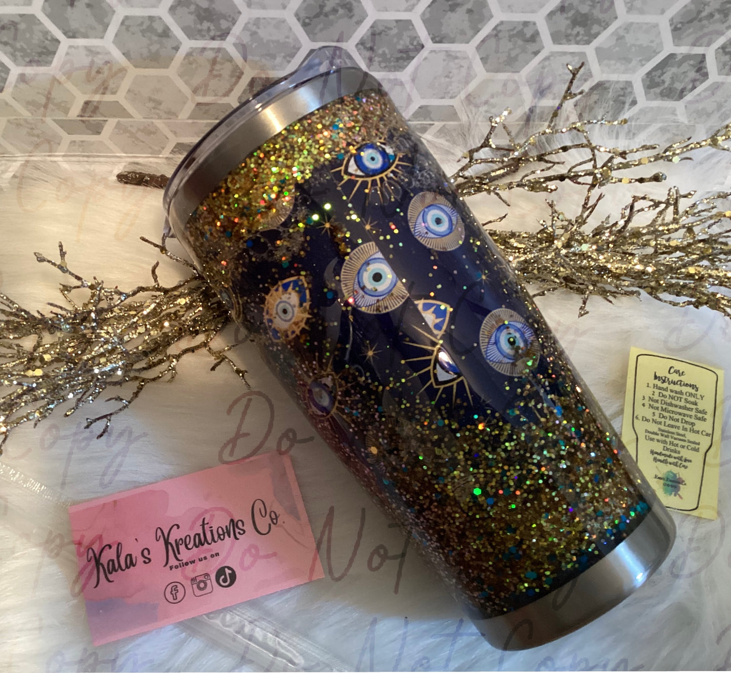 30 oz Snow globe Evil Eye tumbler