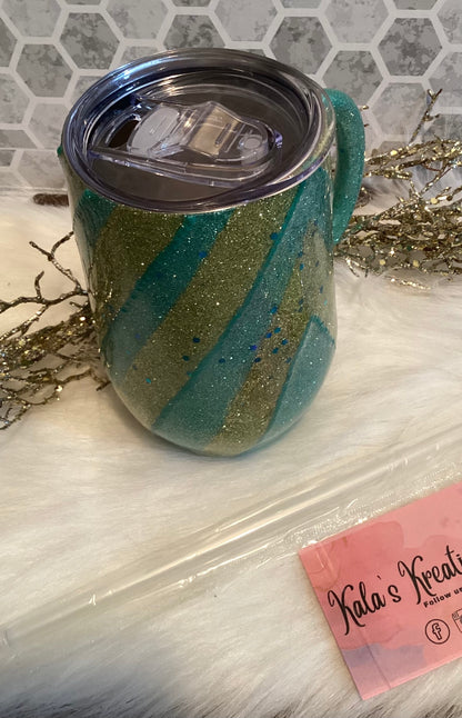 16 oz V-glittered 3D beaded mug tumbler