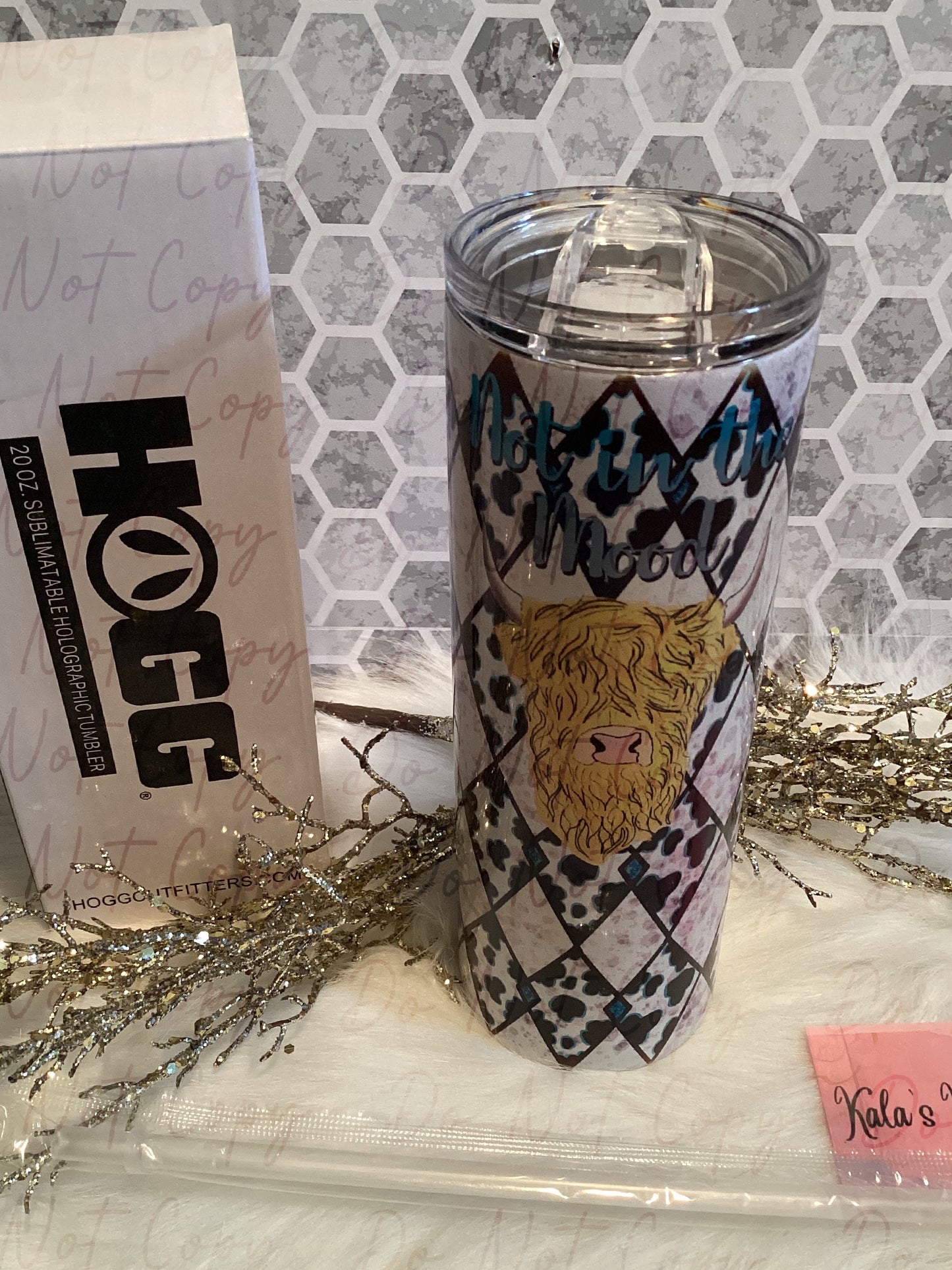 20 oz Holographic sublimation Not in the Mood Cow tumbler