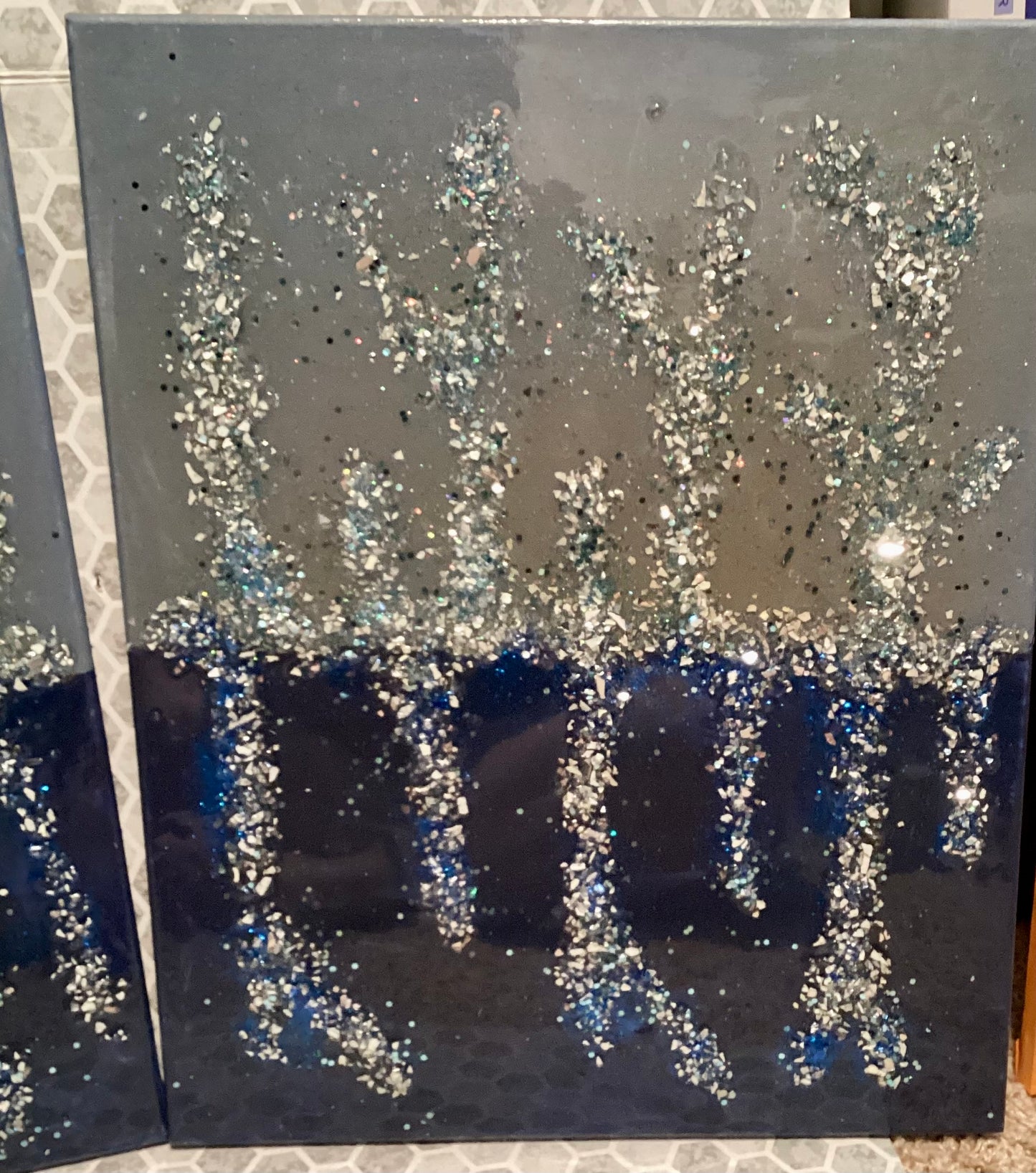 Set of 2-16x20 Epoxy Handmade Shattered Glass Wall Canvases