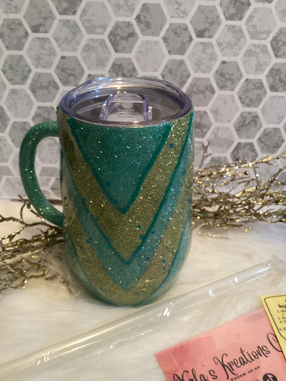 16 oz V-glittered 3D beaded mug tumbler