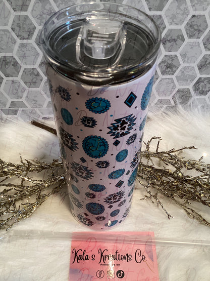 20 oz sublimation turquoise jewels with cow print tumbler