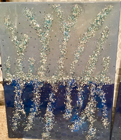 Set of 2-16x20 Epoxy Handmade Shattered Glass Wall Canvases