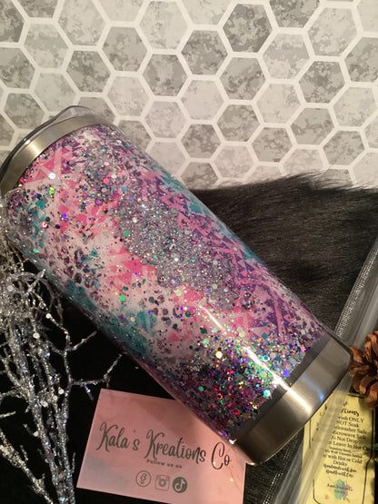 Pink and Rose Gold Glittered Snow Globe Tumbler