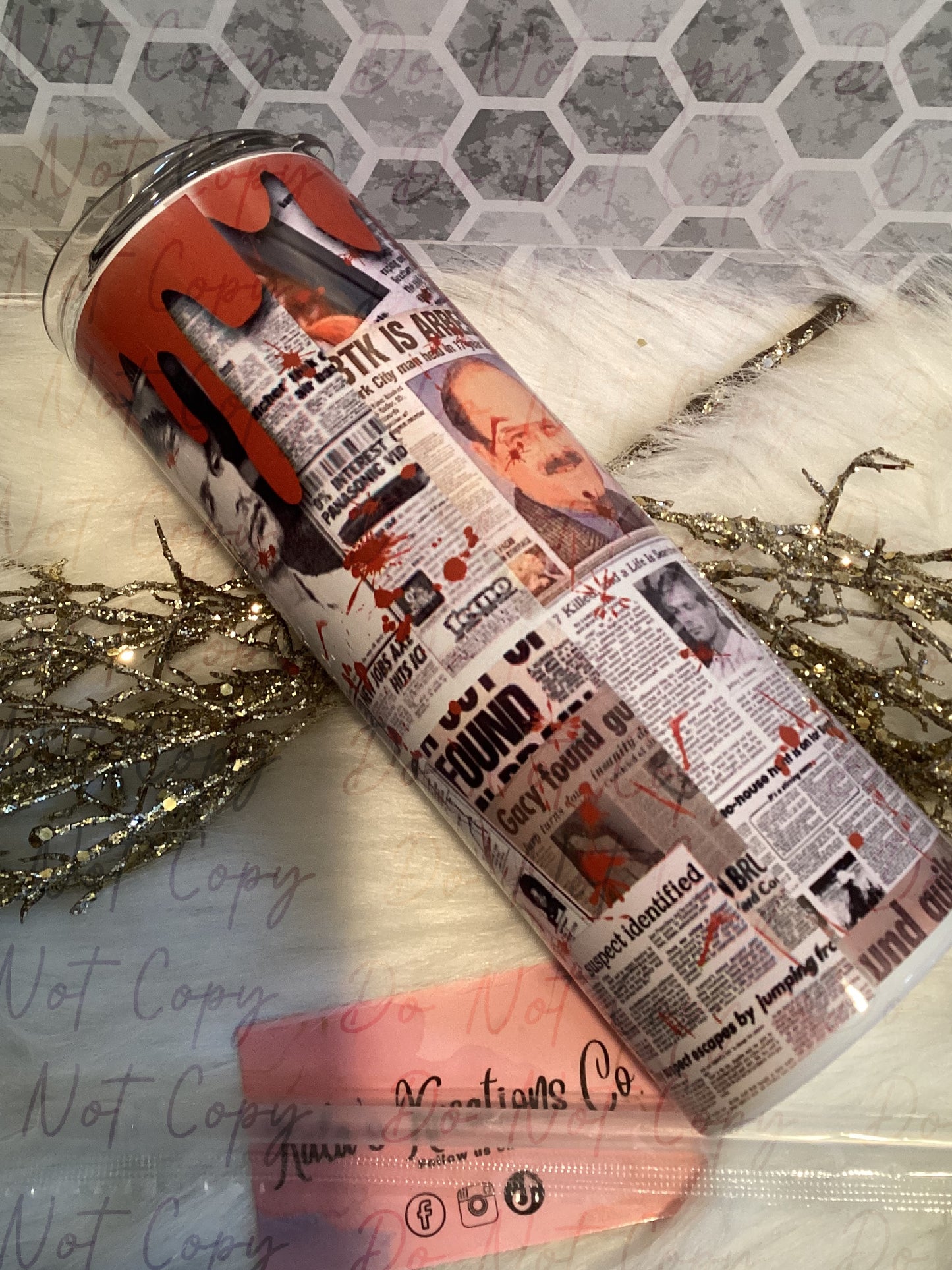 20 oz sublimation True crime newspaper clippings tumbler