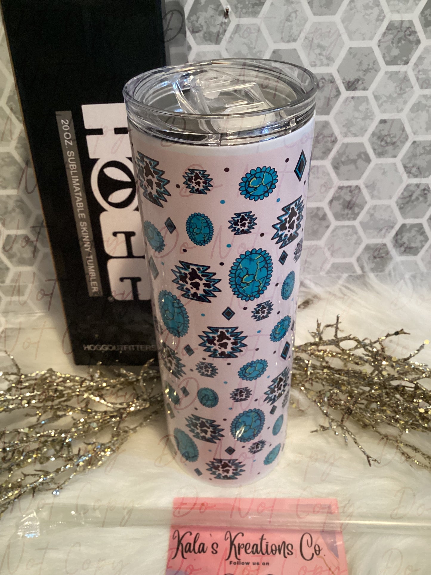 20 oz sublimation turquoise jewels with cow print tumbler