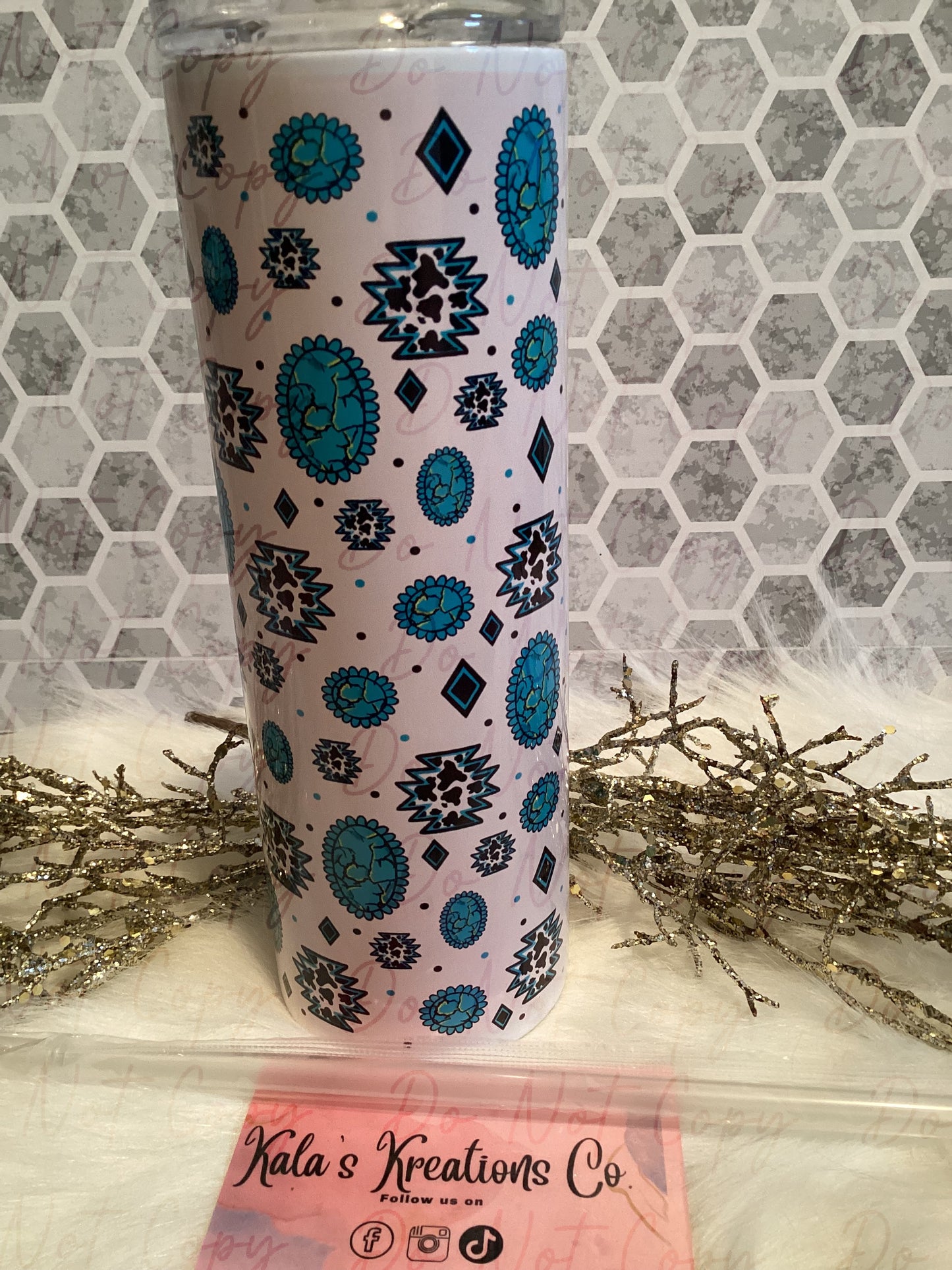 20 oz sublimation turquoise jewels with cow print tumbler