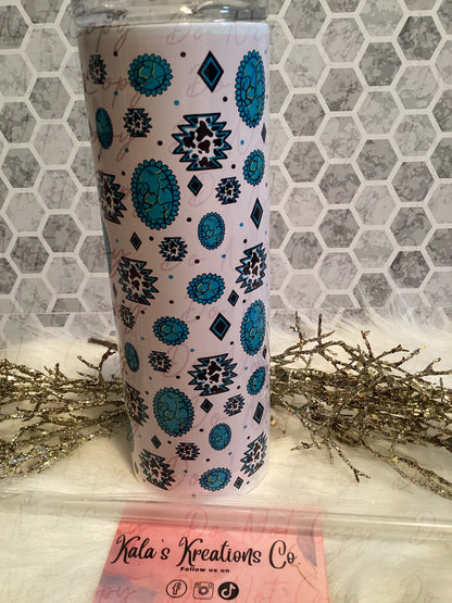 20 oz sublimation turquoise jewels with cow print tumbler