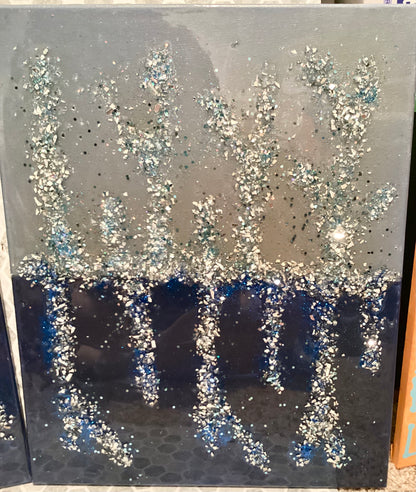 Set of 2-16x20 Epoxy Handmade Shattered Glass Wall Canvases