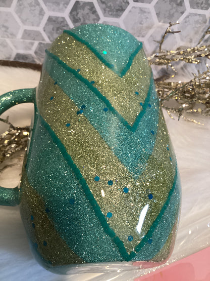 16 oz V-glittered 3D beaded mug tumbler