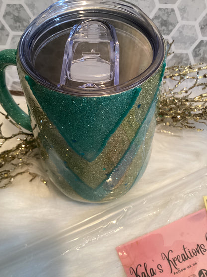 16 oz V-glittered 3D beaded mug tumbler