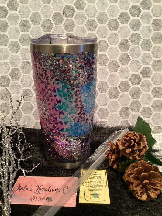 30 oz Snow globe Aztec pattern tumbler