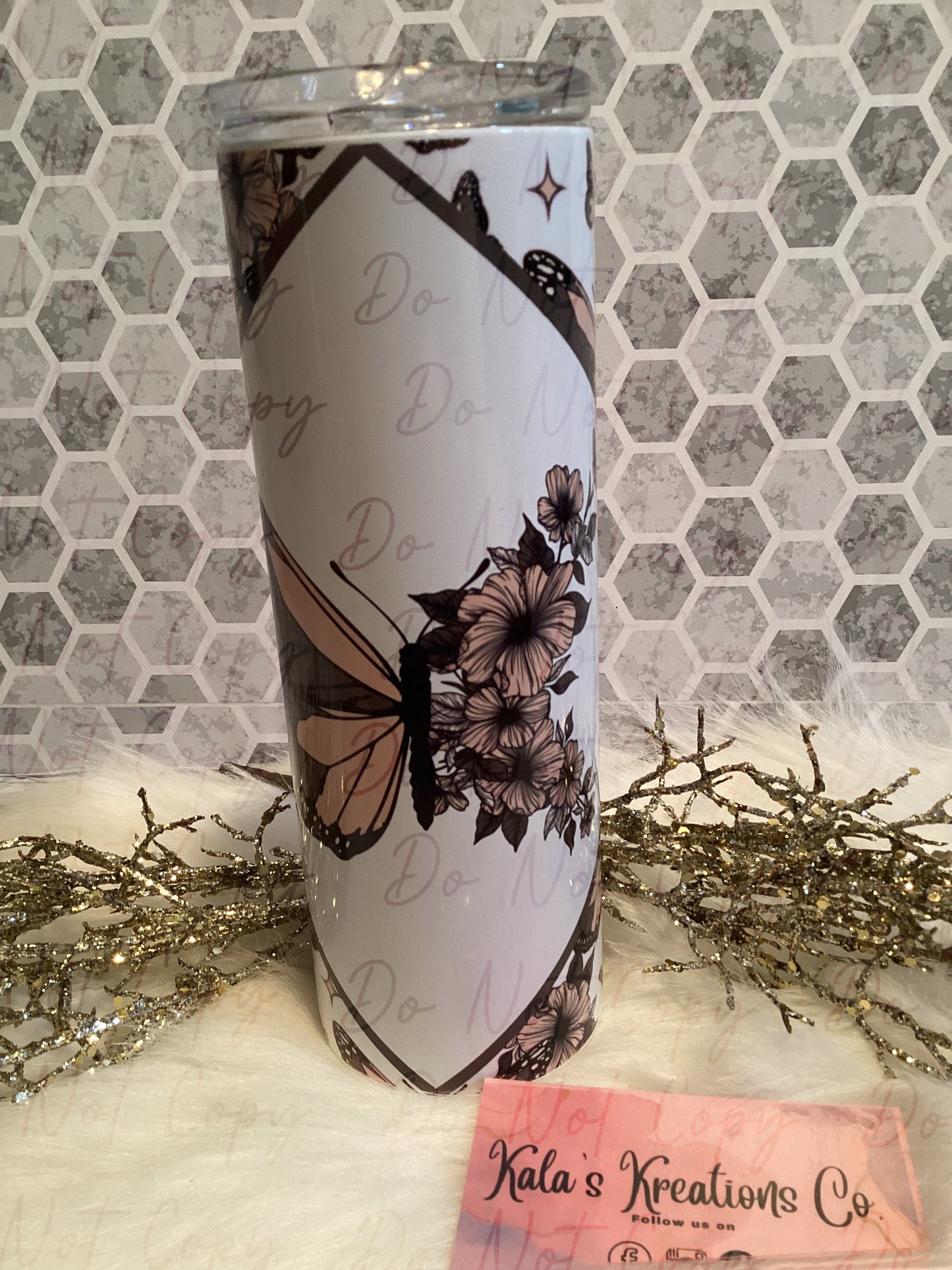 20 oz sublimation butterfly flower tumbler