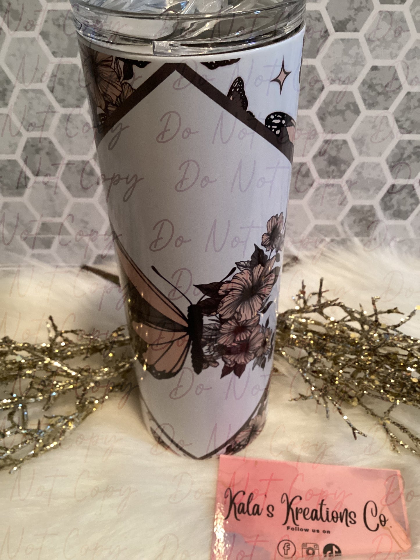 20 oz sublimation butterfly flower tumbler