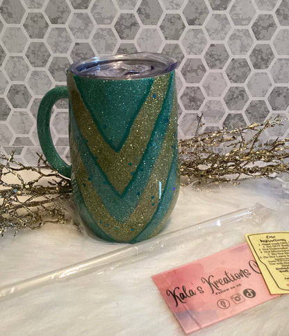 16 oz V-glittered 3D beaded mug tumbler