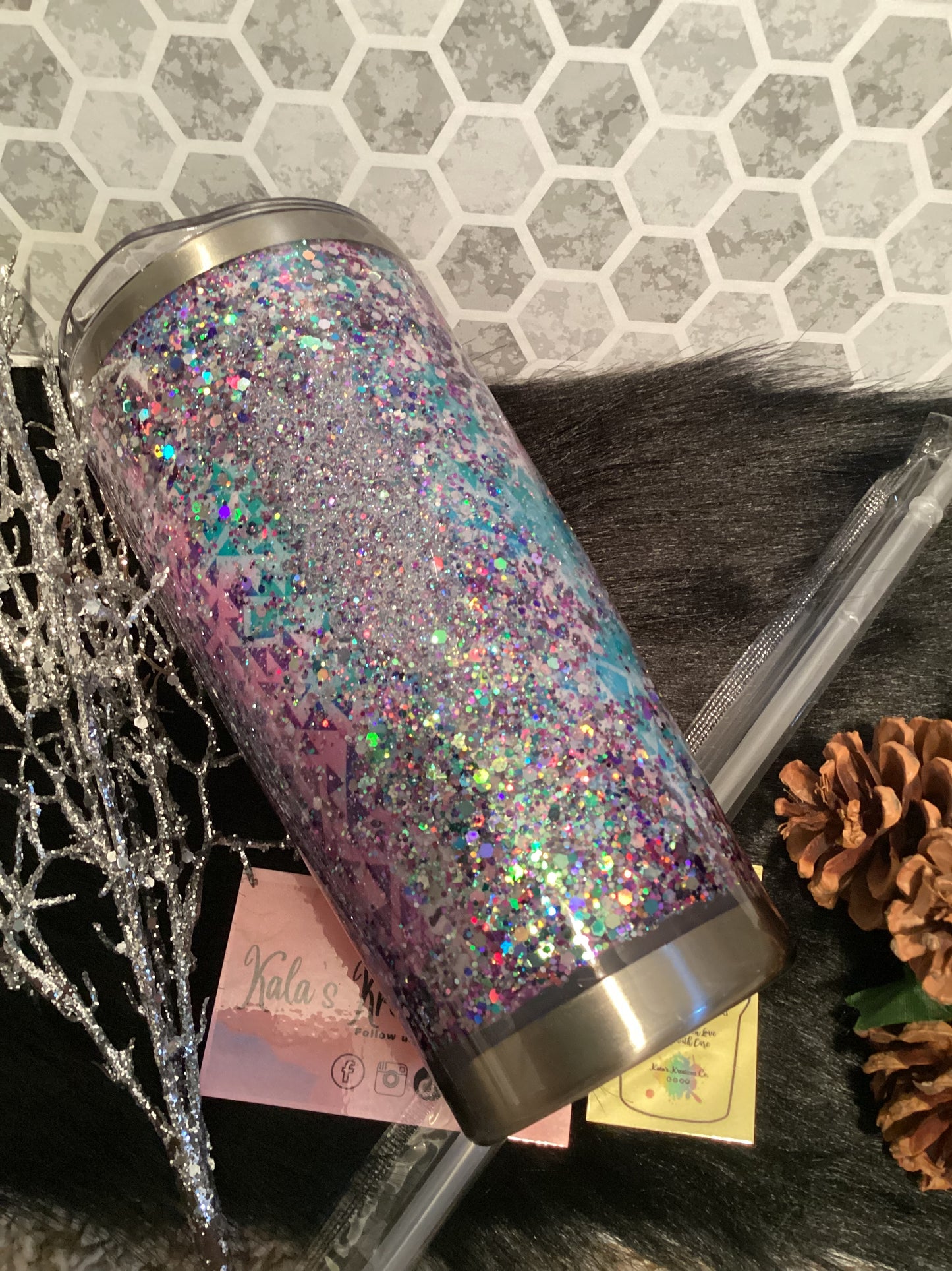 30 oz Snow globe Aztec pattern tumbler