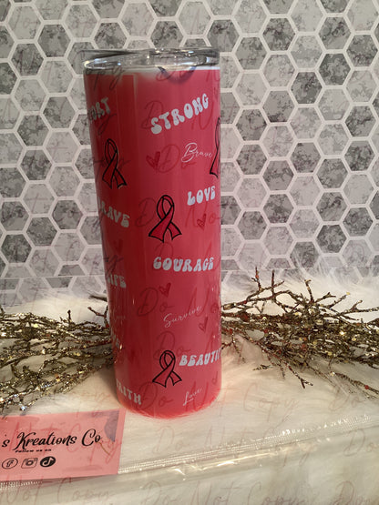 20 oz sublimation breast cancer pink tumbler