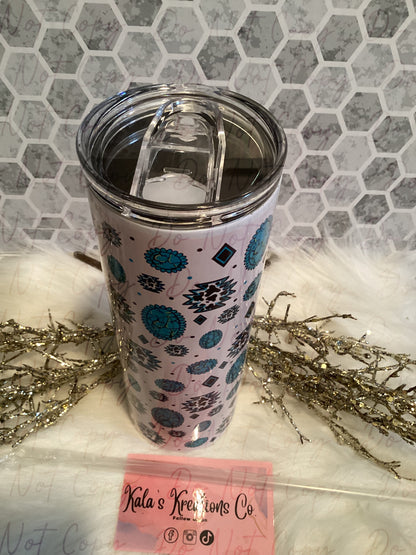 20 oz sublimation turquoise jewels with cow print tumbler