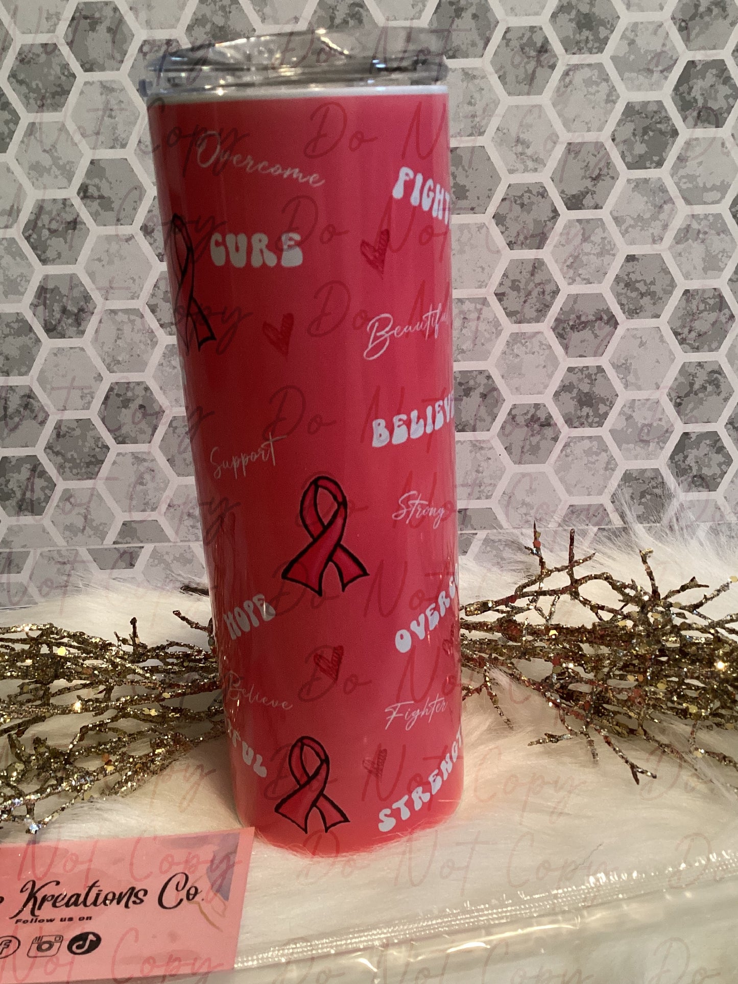 20 oz sublimation breast cancer pink tumbler