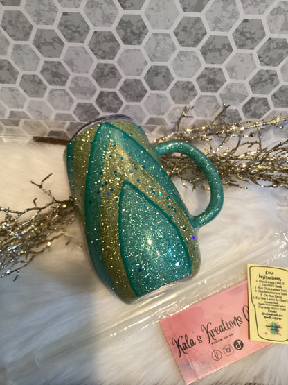 16 oz V-glittered 3D beaded mug tumbler