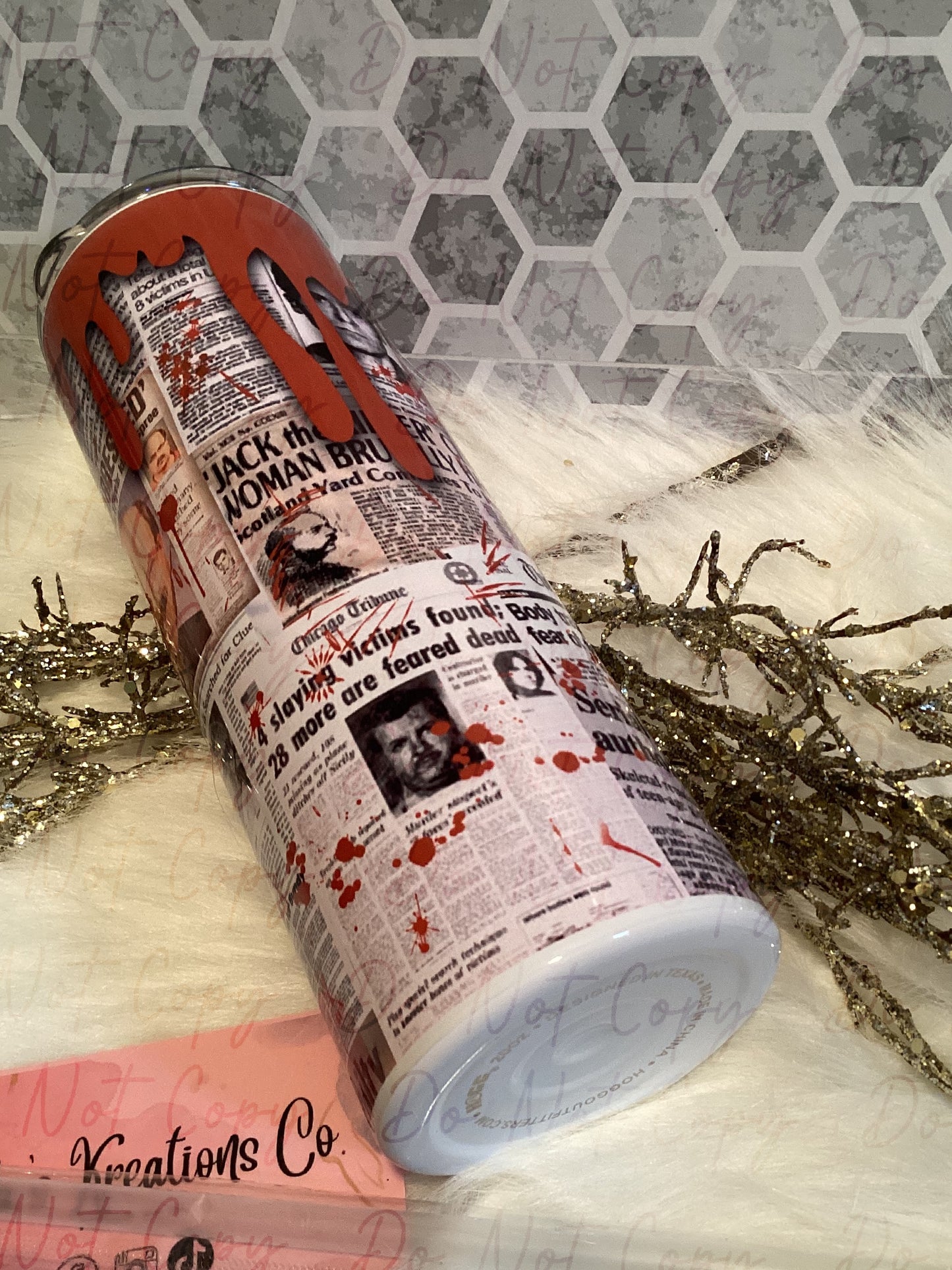 20 oz sublimation True crime newspaper clippings tumbler