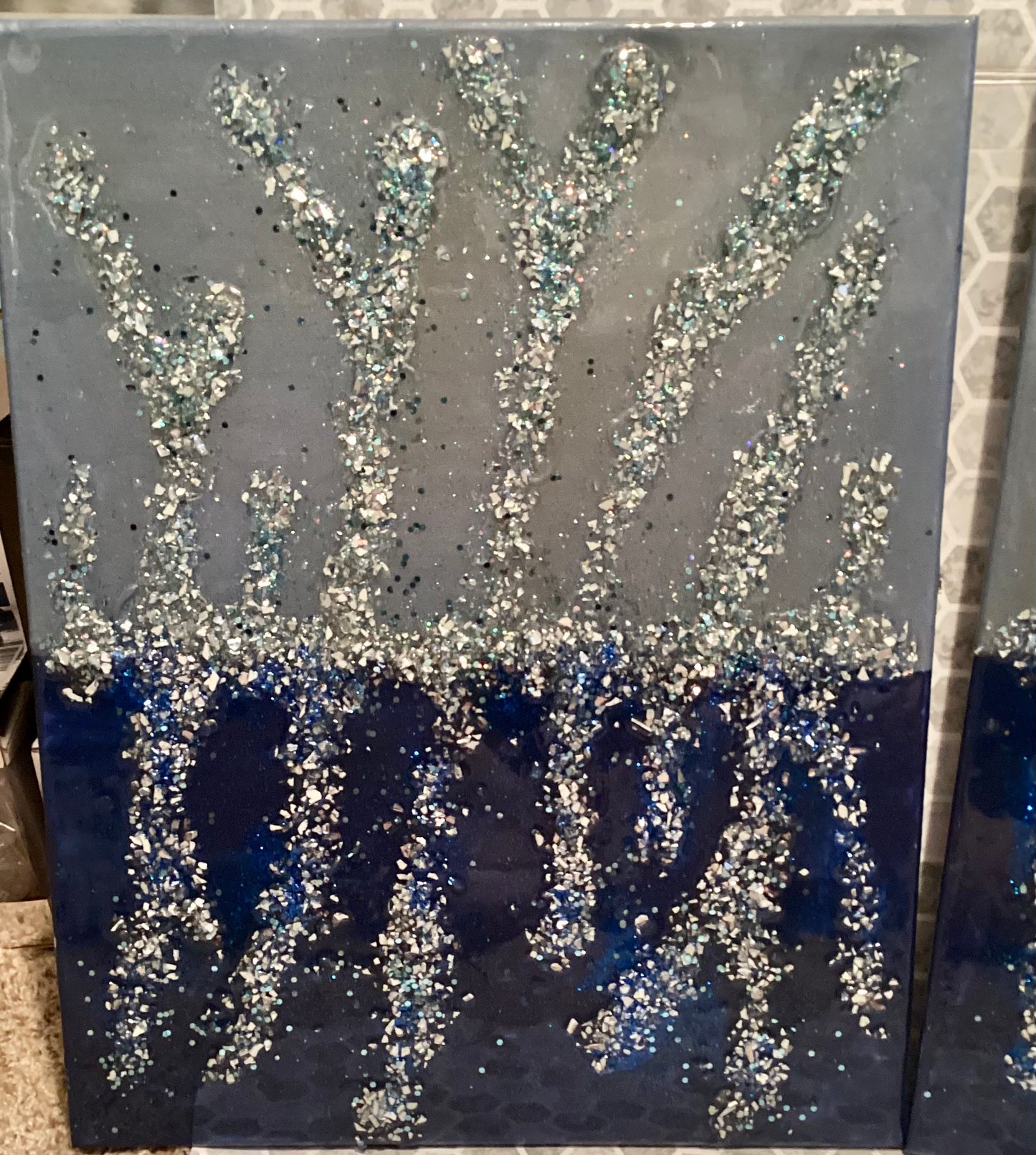 Set of 2-16x20 Epoxy Handmade Shattered Glass Wall Canvases