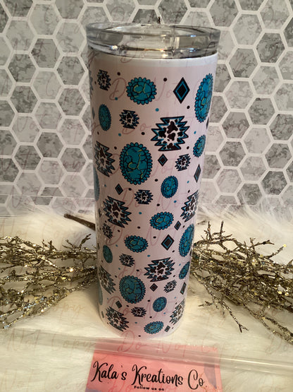 20 oz sublimation turquoise jewels with cow print tumbler