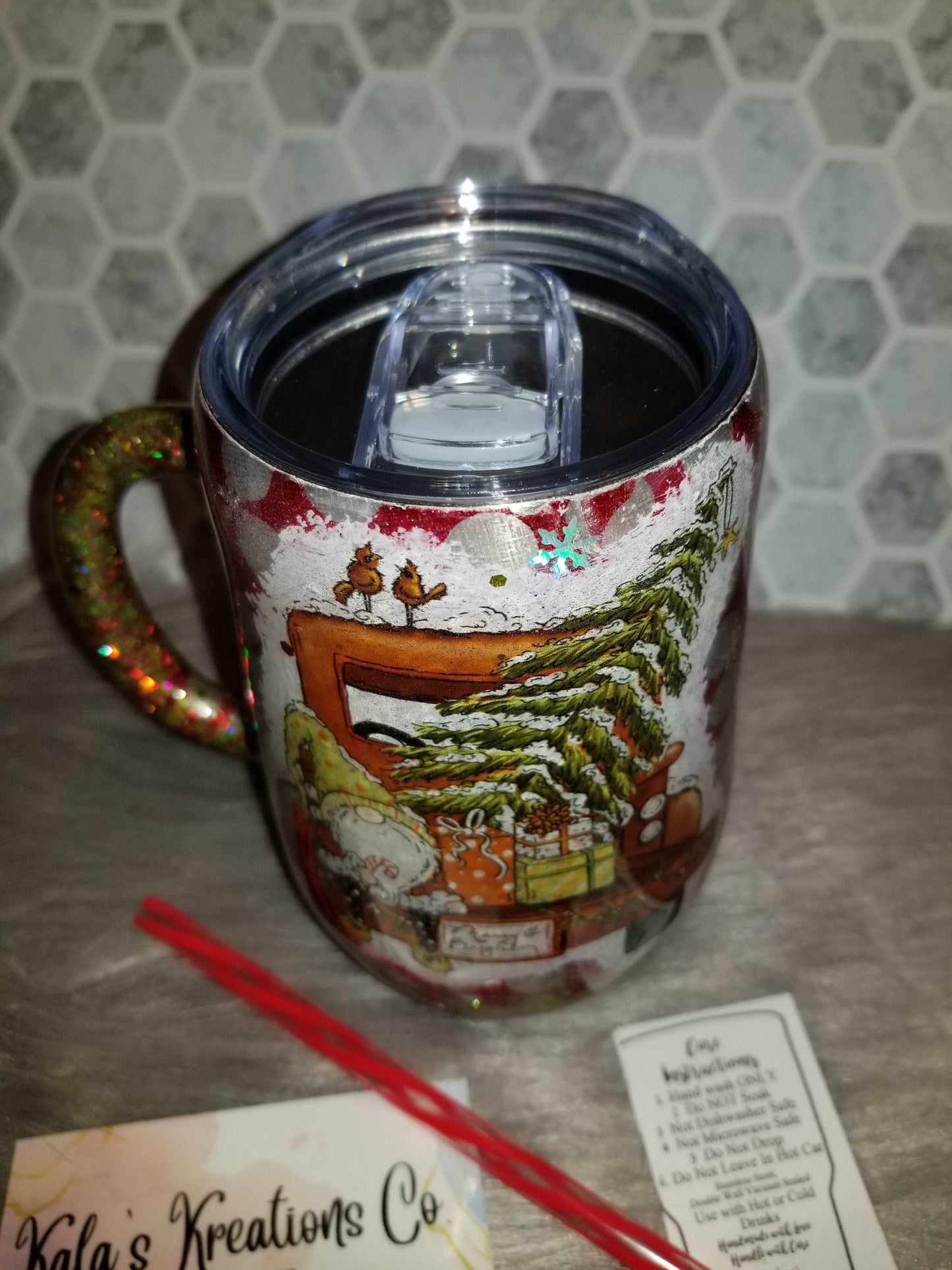 16 oz gnome xmas truck mug tumbler