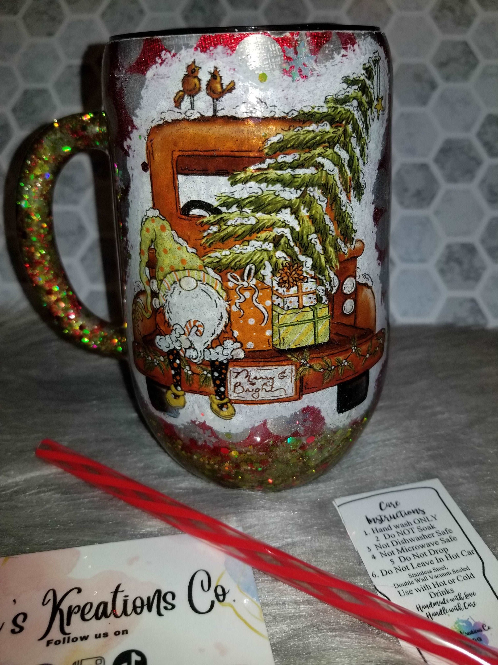 16 oz gnome xmas truck mug tumbler