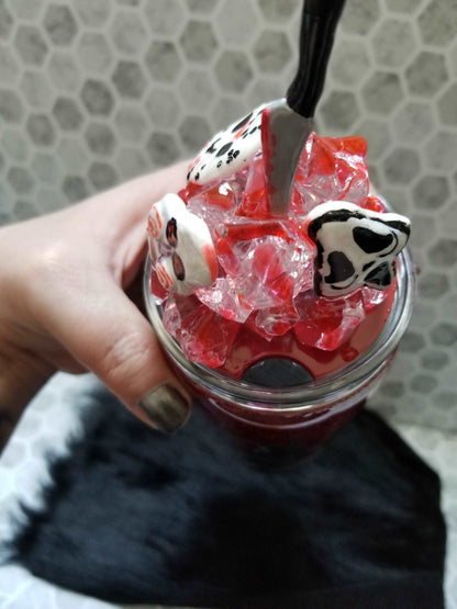 20 oz skinny horror tumbler with removeable bloody ice topper