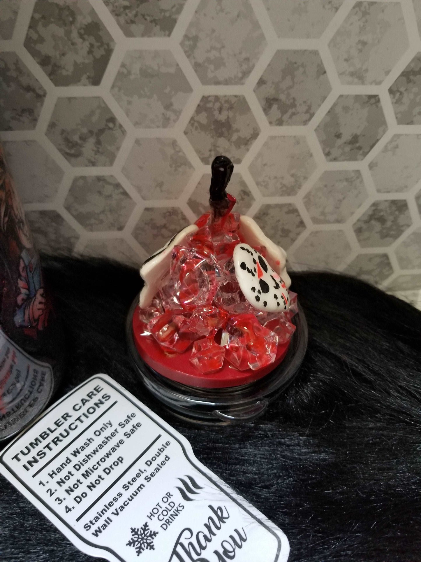 20 oz skinny horror tumbler with removeable bloody ice topper