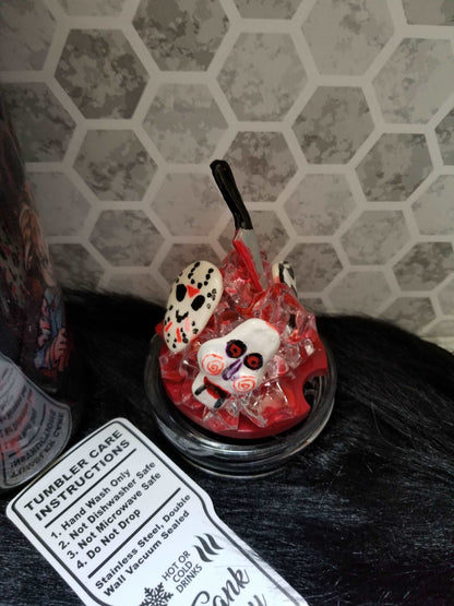 20 oz skinny horror tumbler with removeable bloody ice topper