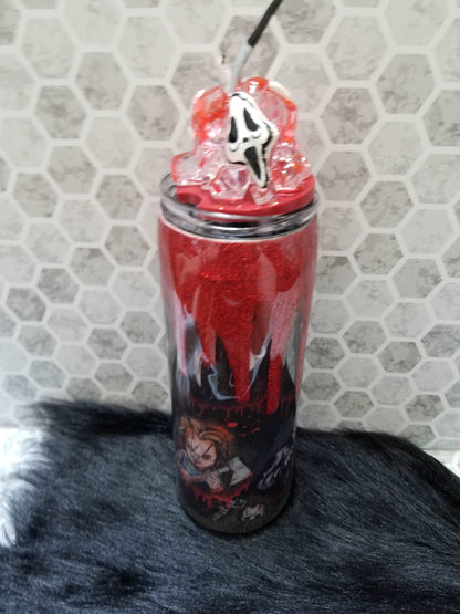 20 oz skinny horror tumbler with removeable bloody ice topper