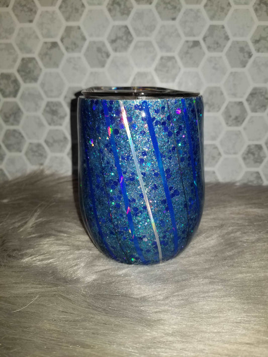 12 oz blue glitter striped wine tumbler