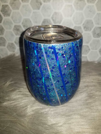 12 oz blue glitter striped wine tumbler