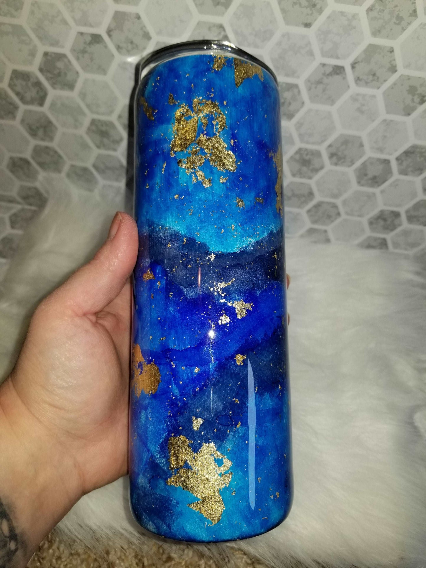 20 oz skinny blue foil flecked tumbler