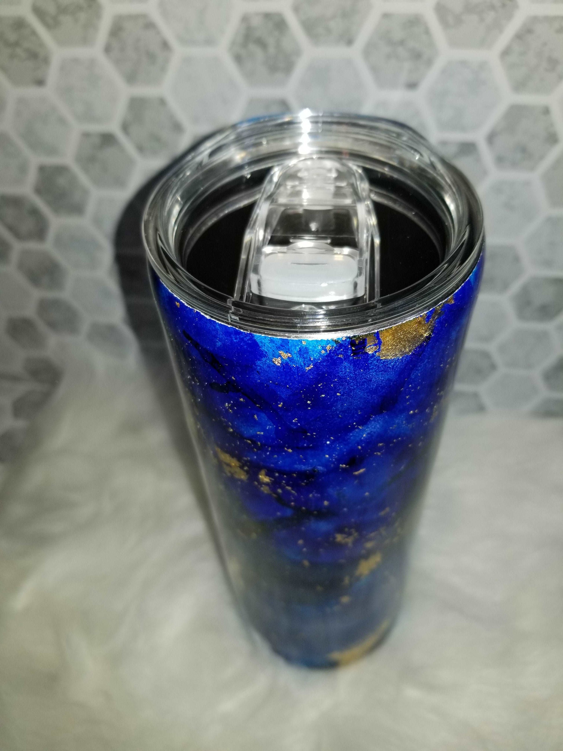 20 oz skinny blue foil flecked tumbler